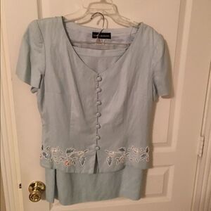 Blue Two Piece Skirt Set